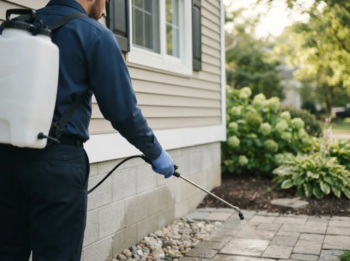 Pest control technician inspecting a home in Prole, IA